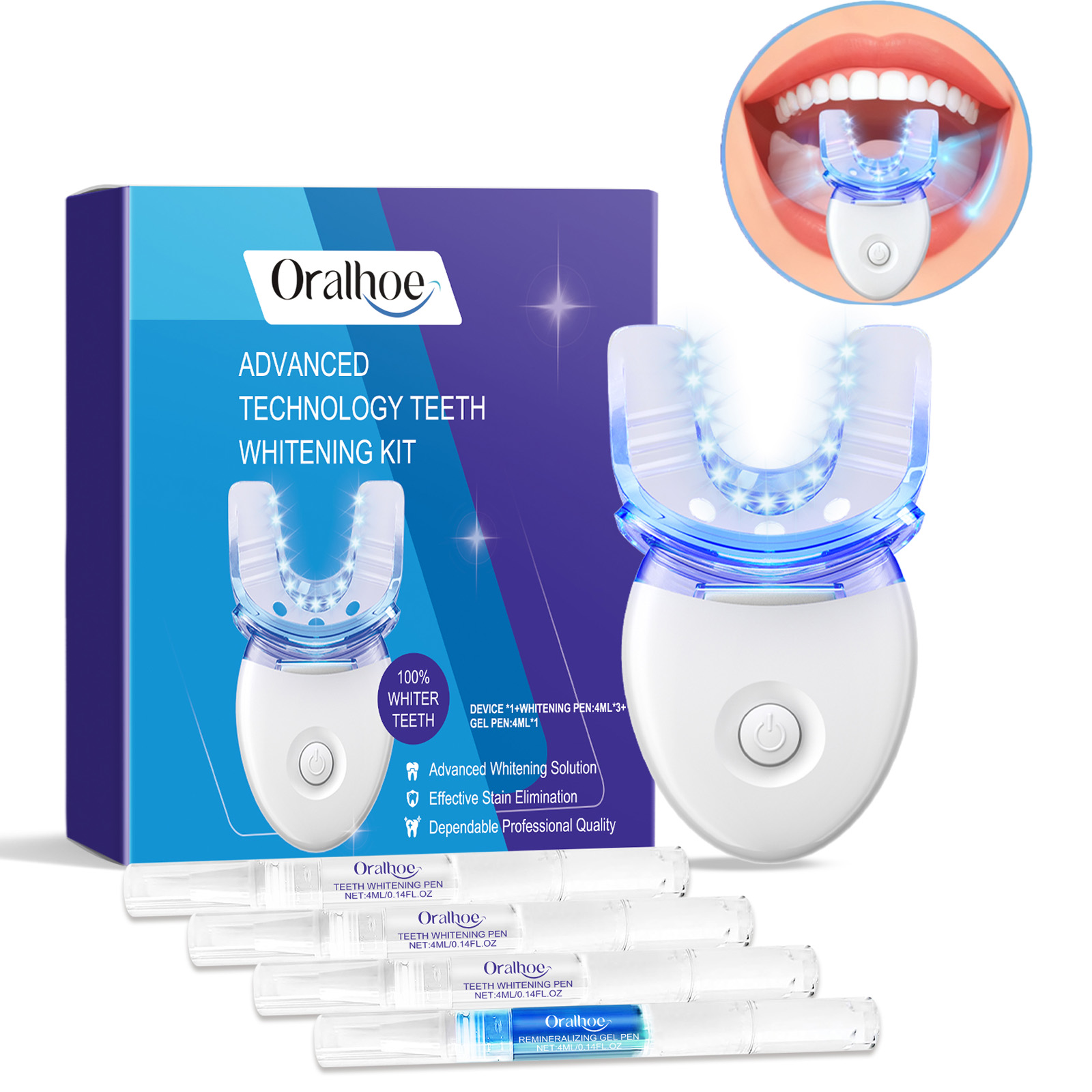 Teeth Whitening Kit At Home - Kit profissional de luz led para