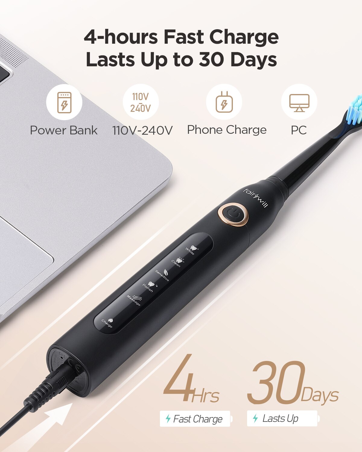 Fairywill escova de dentes elé - Teeth Whitening Toothbrush avaliação e preço